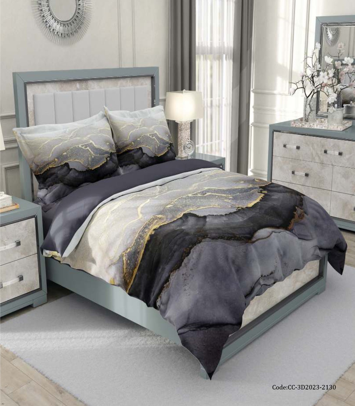 سرویس روتختی دو نفره  طرح سنگ ترکیب رنگ مشکی طلایی