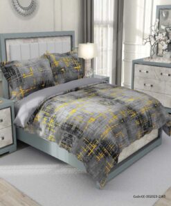 ست روتختی دو نفره طوسی زرد طرح ساده مدل هورا