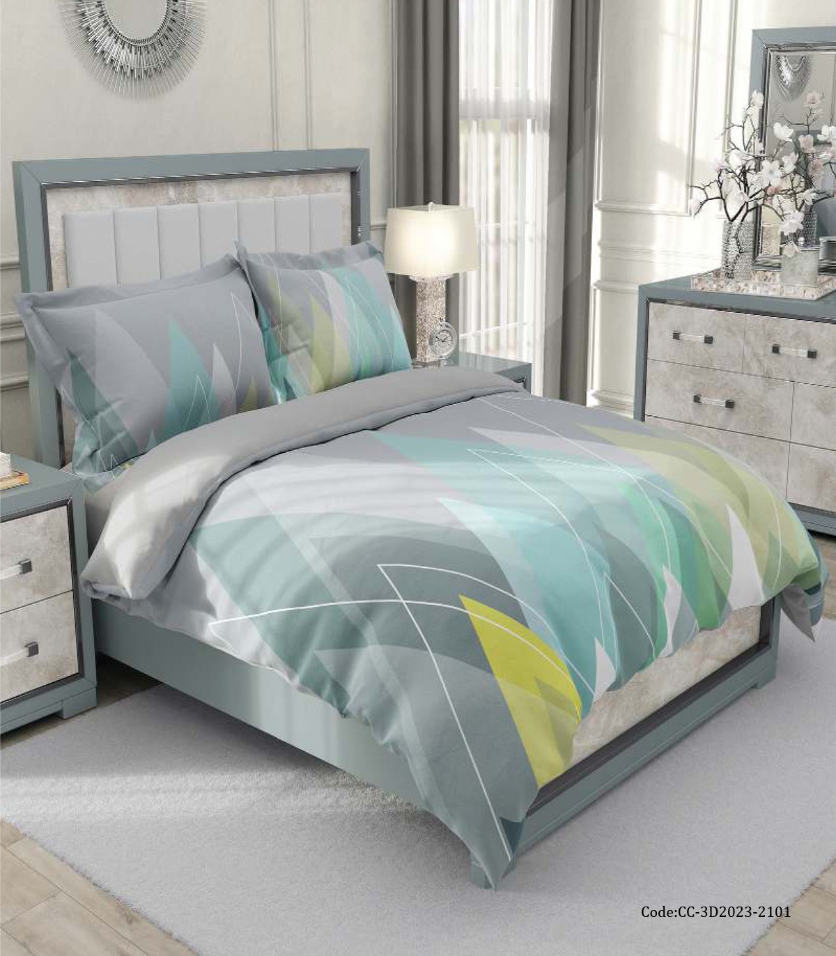 سرویس روتختی دو نفره لحاف دوختدار طوسی مدل ارمیا