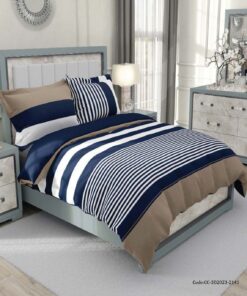 روتختی لحاف دوختدار دو نفره راه راه سفید آبی مدل آراد