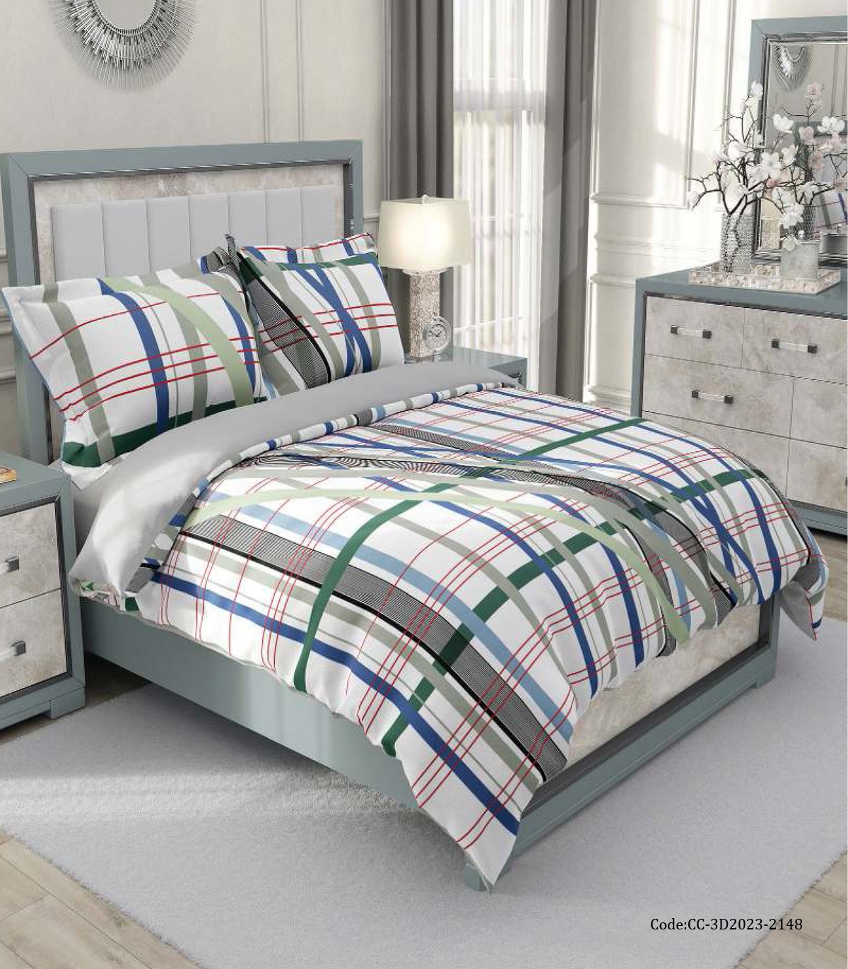 روتختی دو نفره لحاف دوخت دار چهارخونه اسپرت مدل آرسام