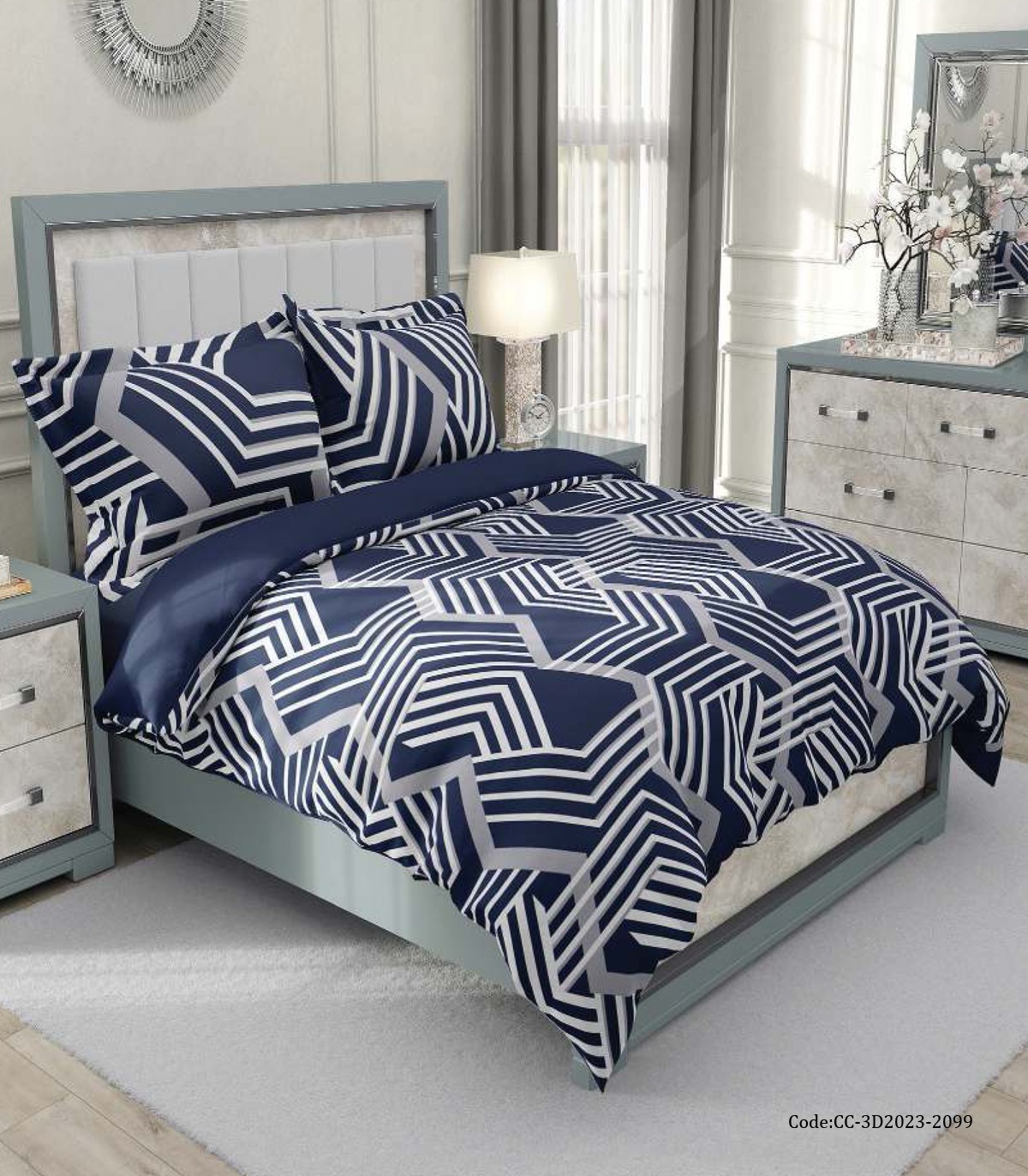 روتختی دو نفره سفید آبی اسپرت مدل آیدین