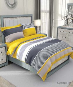 ست روتختی دونفره راه راه اسپرت طوسی زرد مدل تابش