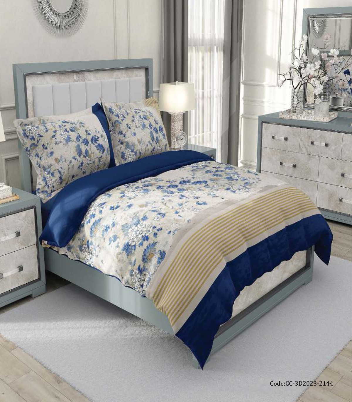 سرویس روتختی دو نفره شیک کرم آبی مدل هینا