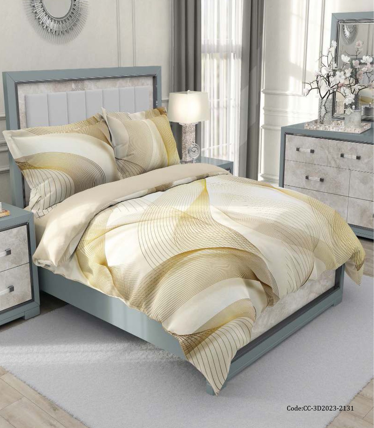 ست روتختی دونفره زمینه کرم اسپرت مدل هما