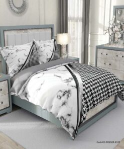 ست لحاف روتختی  دو نفره سفید مشکی مدل همگام