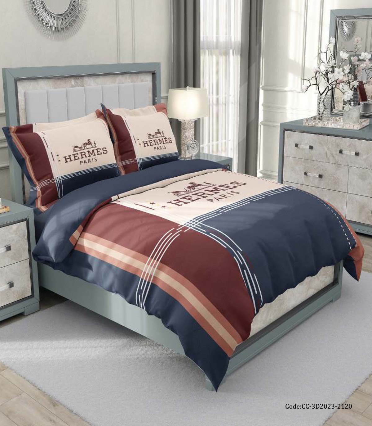 ست روتختی دونفره اسپرت چهارخونه طرح برند HERMES