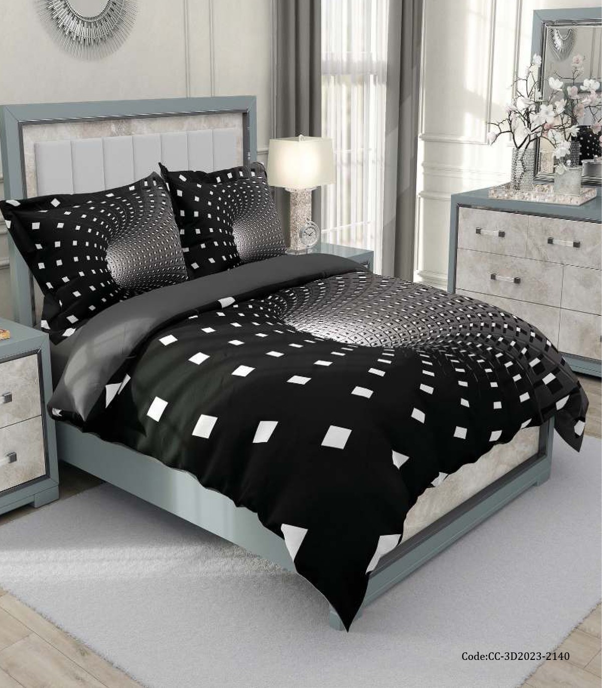 سرویس روتختی دونفره اسپرت سفید مشکی طرح نور