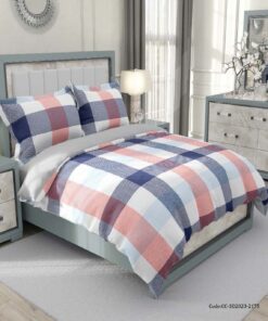 ست روتختی دونفره اسپرت چهارخونه آبی صورتی مدل لیا