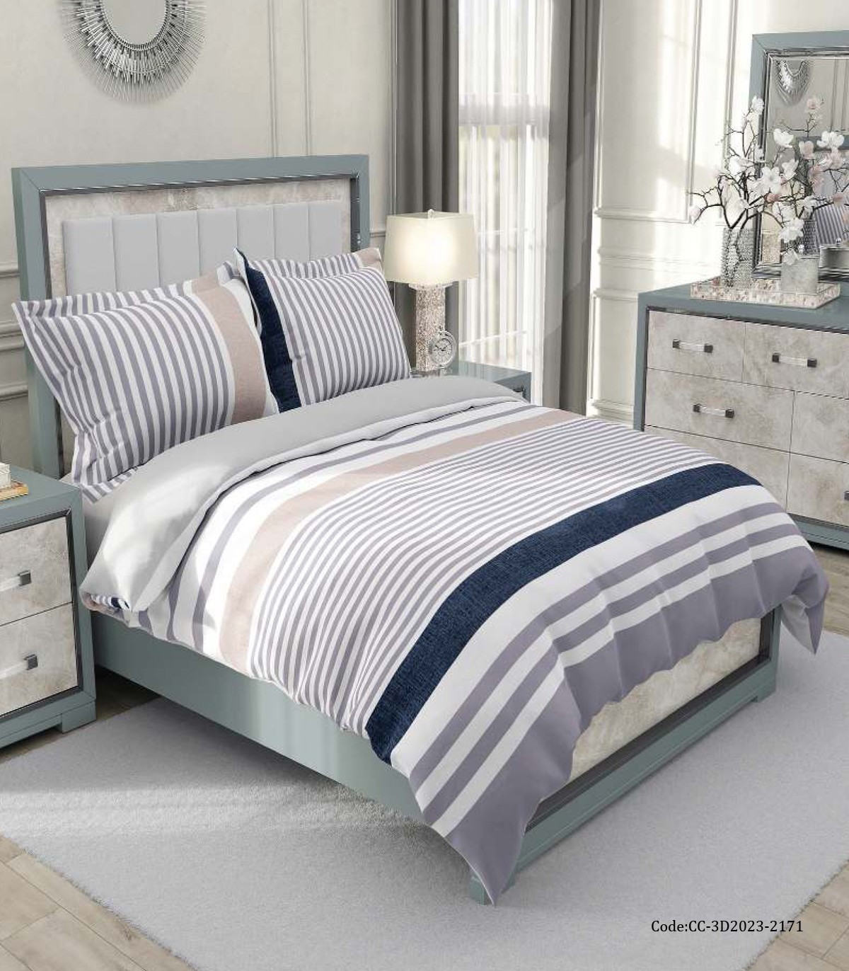 روتختی  دو نفره اسپرت راه راه طوسی آبی مدل سهراب