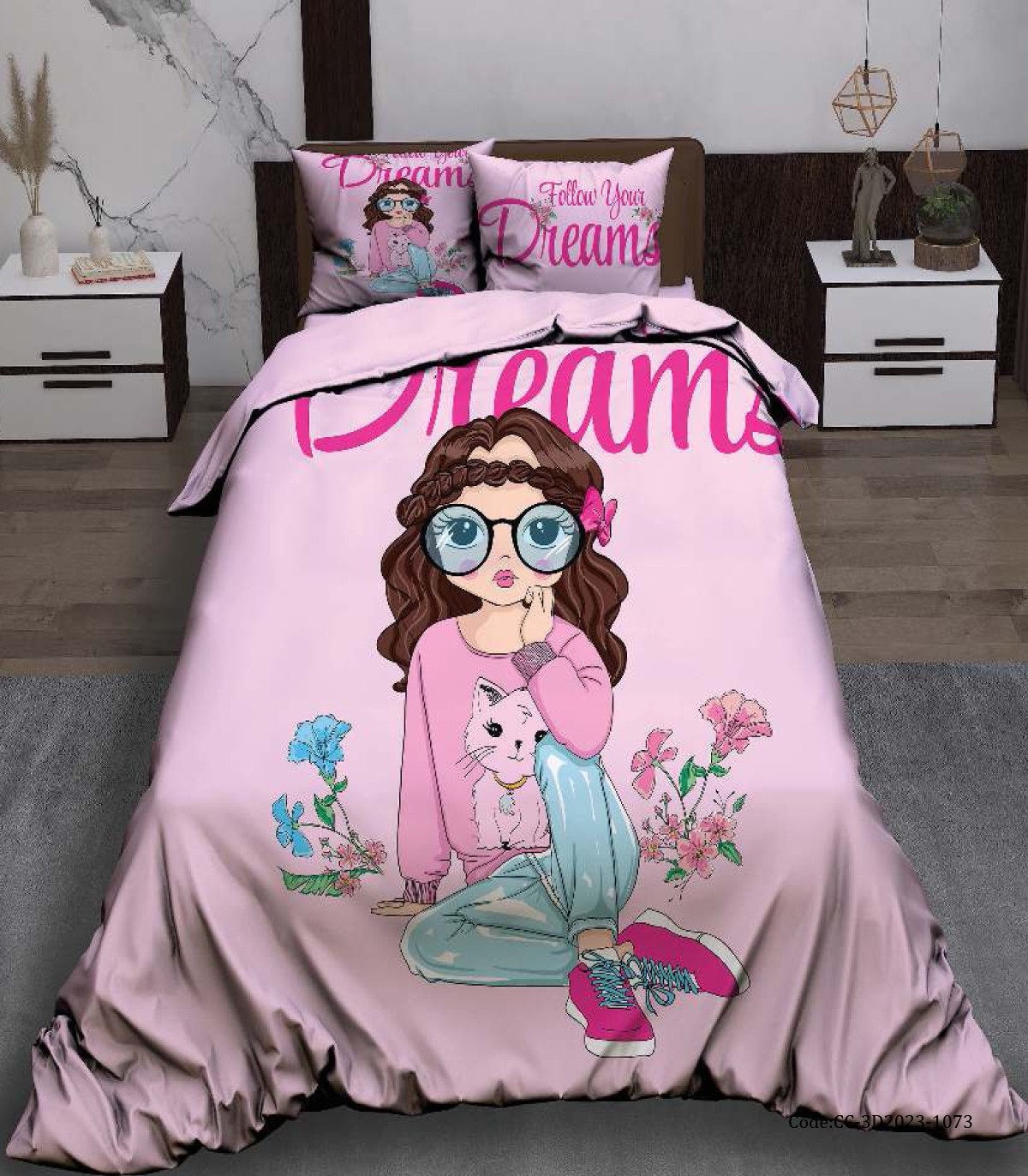 روتختی کودک دخترانه صورتی طرح دختر مدل Follow Your Dream