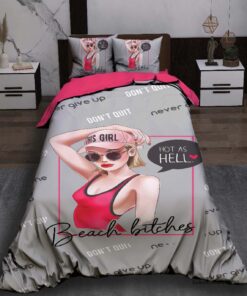 سرویس روتختی  دخترانه طوسی صورتی طرح دختر مدل Hot as Hell