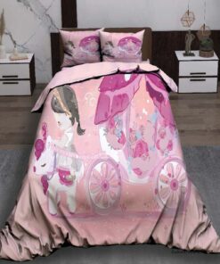 سرویس روتختی  کودک دخترانه مدل دختر درشکه سوار و اسب تک شاخ