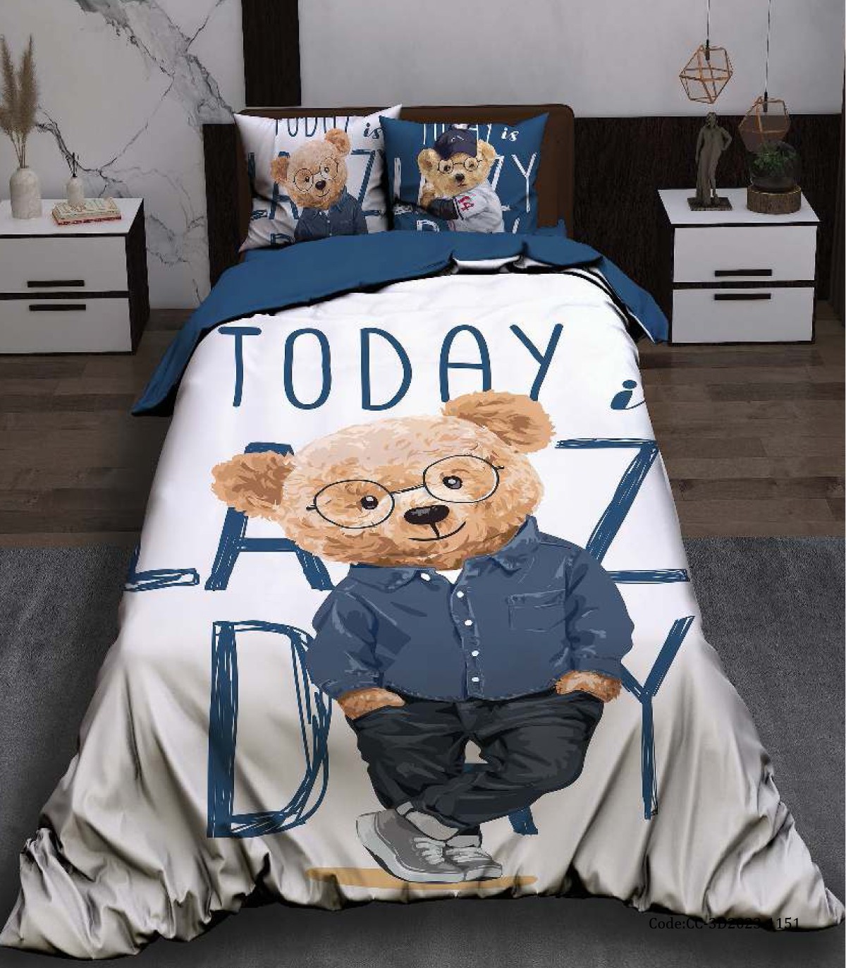 روتختی کودک پسرانه طرح خرس تدی عینکی مدل Today