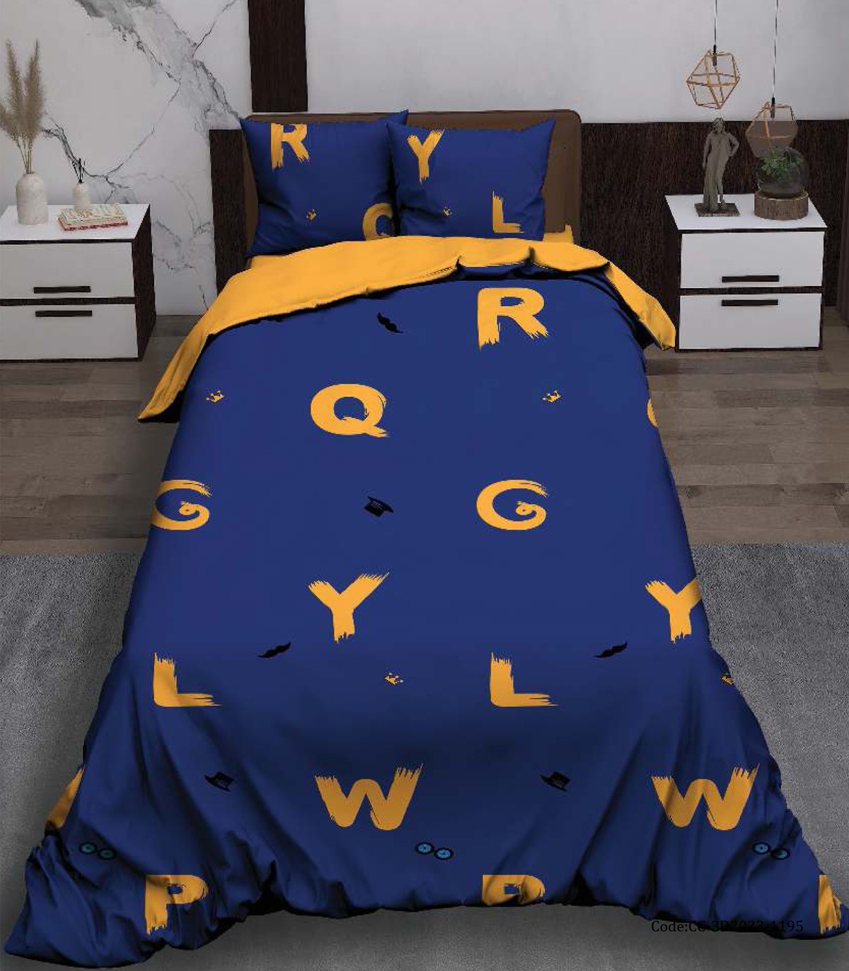 روتختی پسرانه نوجوان زرد آبی طرح حروف انگلیسی