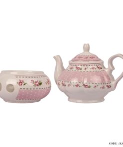 قوری چینی وارمر دار طرح آنجلا صورتی