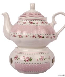 قوری چینی وارمر دار طرح آنجلا صورتی