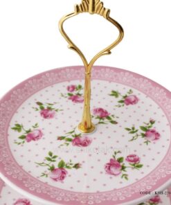 شیرینی خوری سرامیکی دو طبقه گلدار مدل فلورا