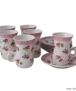 فنجان و نعلبکی چینی کمر باریک مدل فلورا