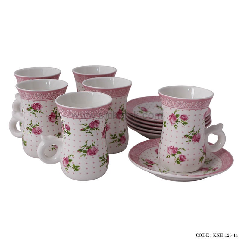 فنجان و نعلبکی چینی کمر باریک مدل فلورا