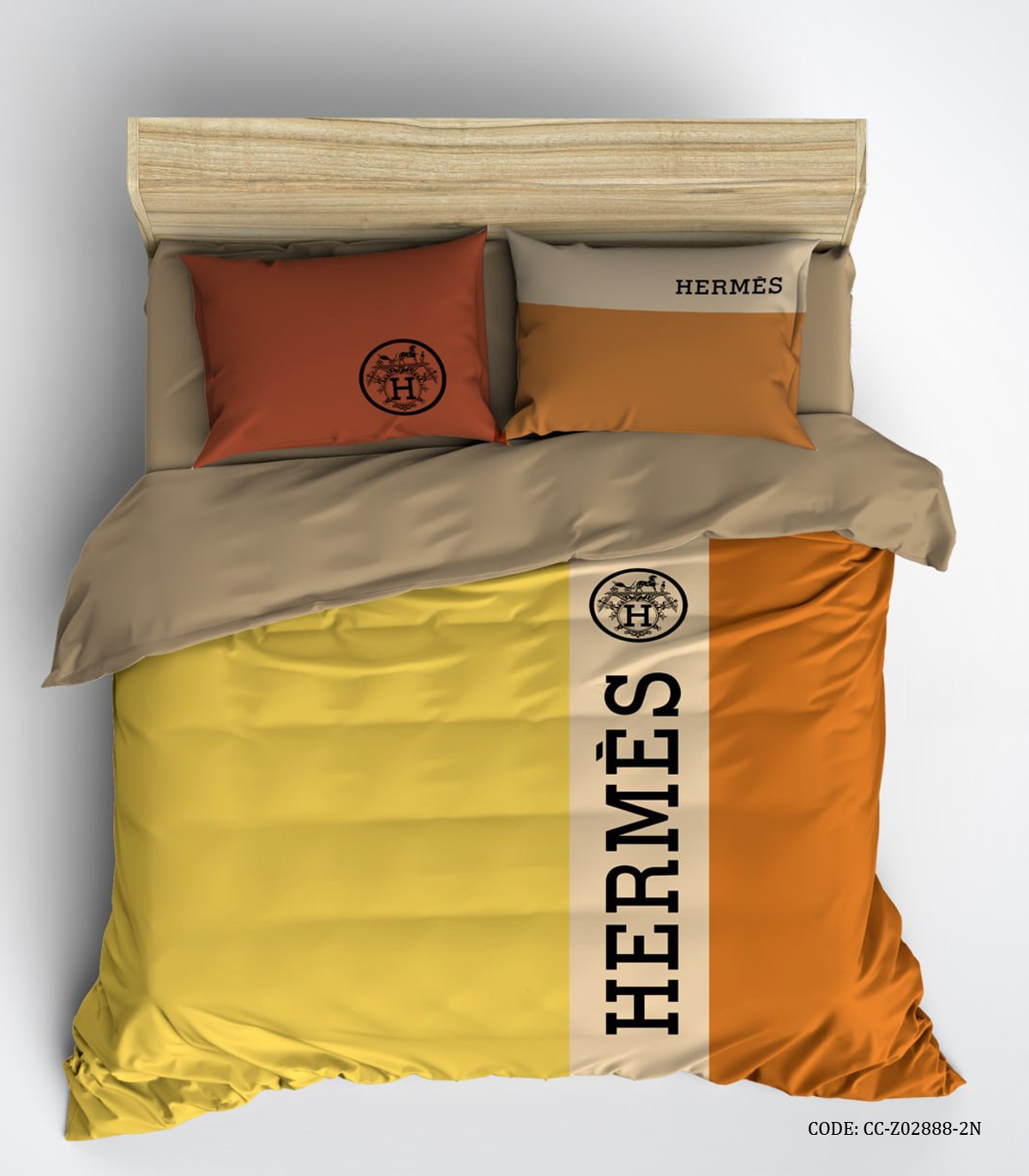 سرویس روتختی  اسپرت زرد نارنجی طرح برند HERMES