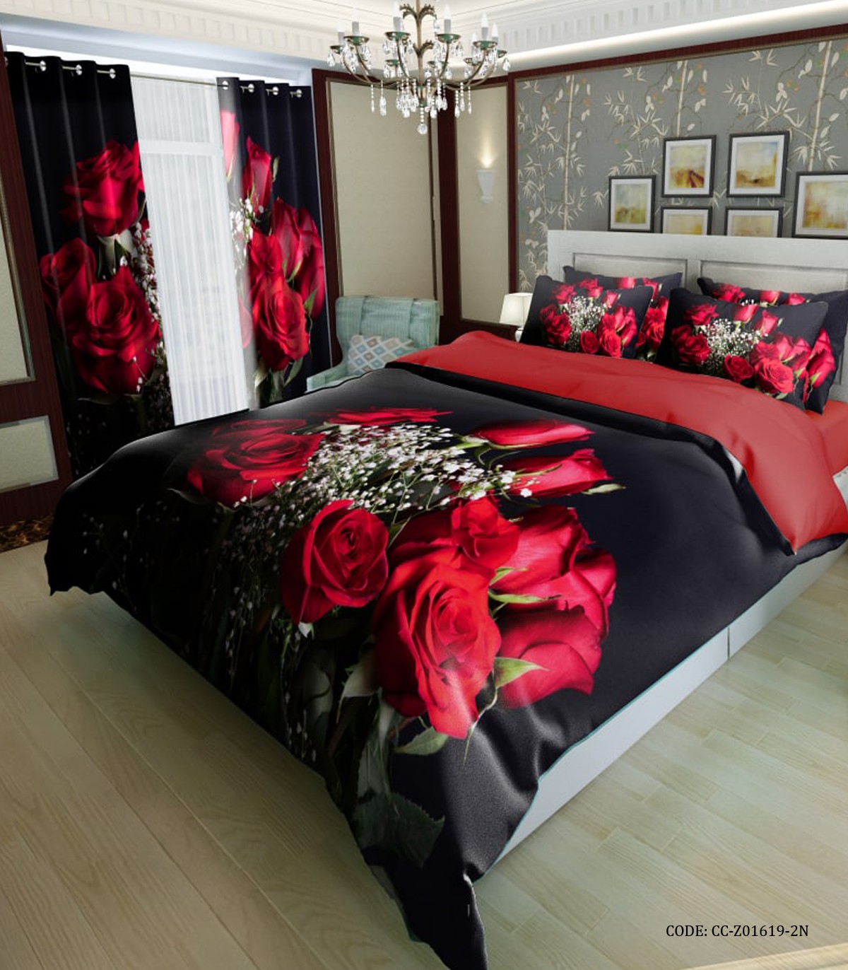 سرویس روتختی سه بعدی طرح گل رز مدل Roza