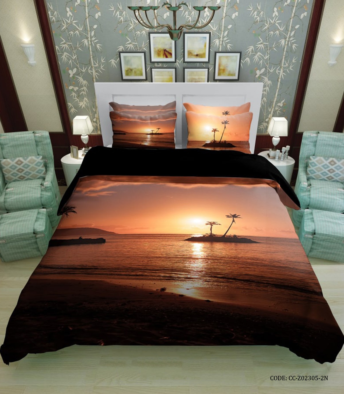 روتختی دو نفره سه بعدی طرح غروب جزیره