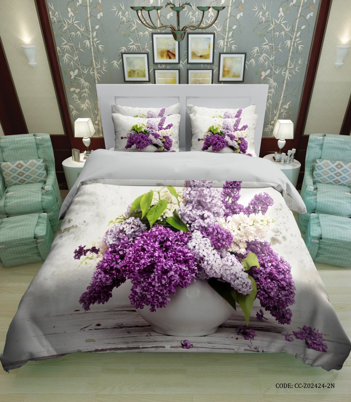 لحاف روتختی دو نفره طرح گل سنبل مدل رویسا