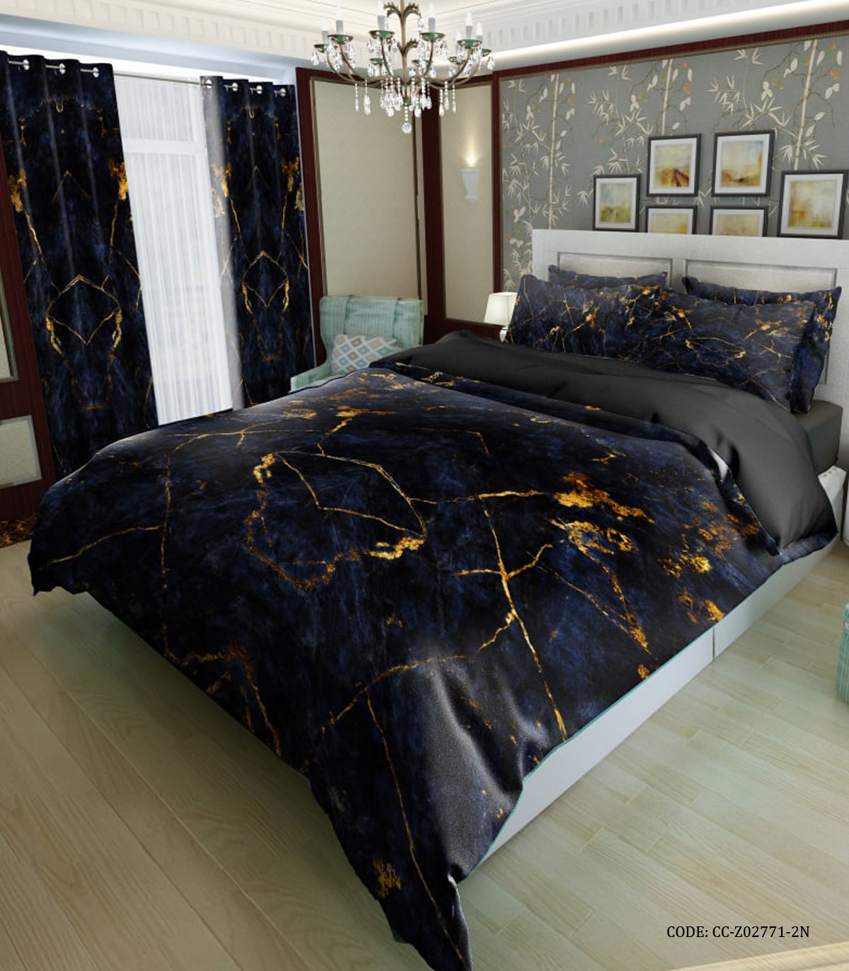 سرویس روتختی لحاف دوختدار دو نفره و یک نفره طرح مرمریت سورمه ای