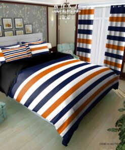 ست روتختی  اسپرت راه راه سورمه ای نارنجی مدل آراگو