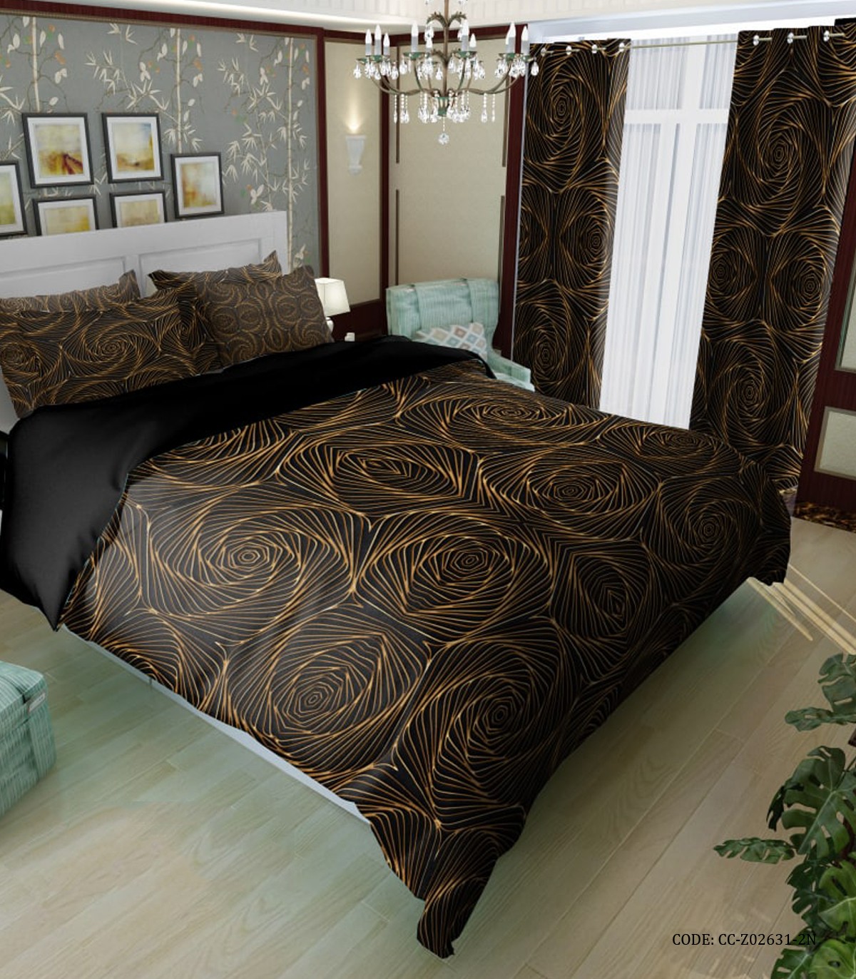 ست روتختی دو نفره شیک مشکی طلایی مدل سایمان