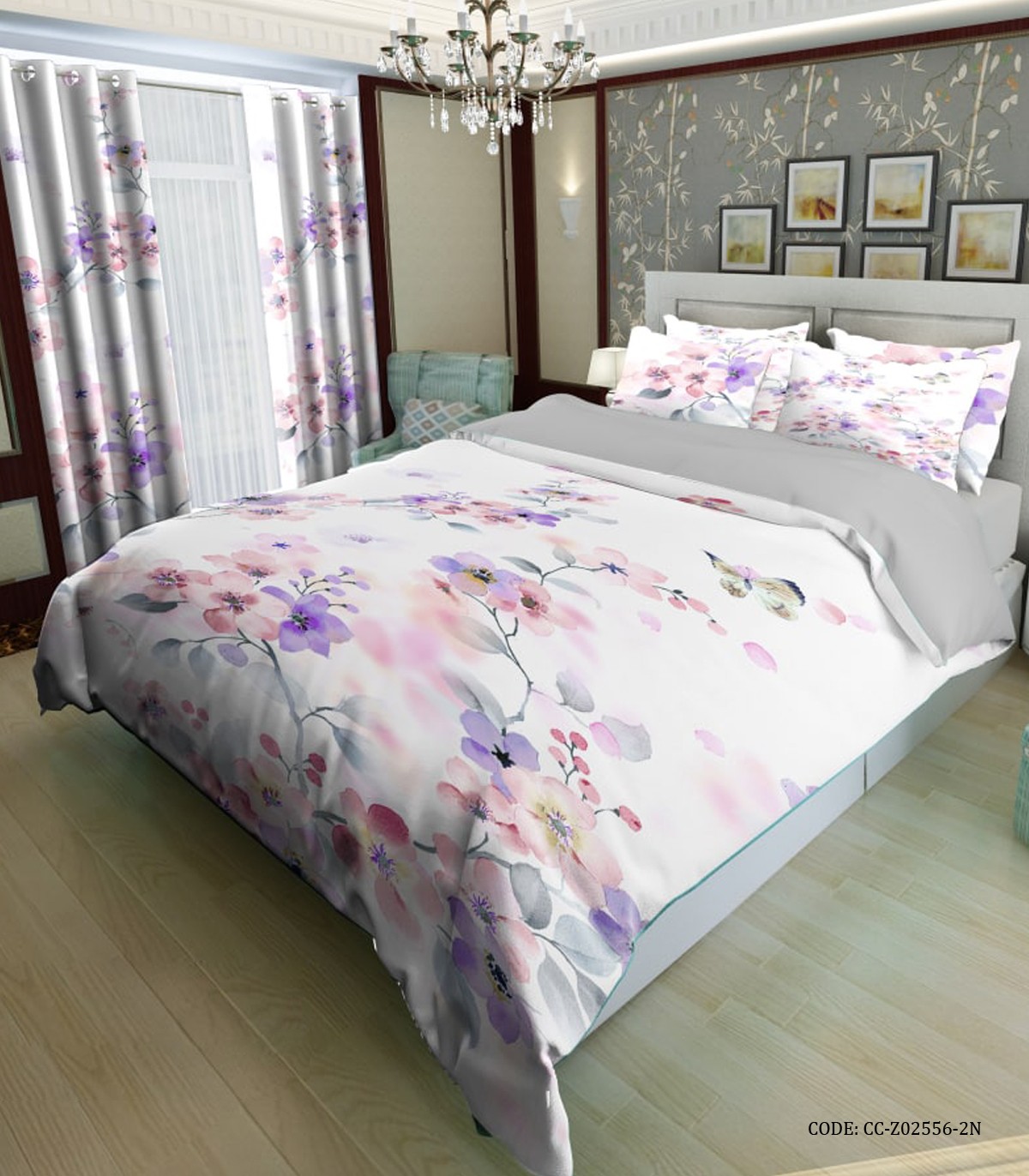 ست روتختی عروس سفید یاسی طرح گل مدل ترلان