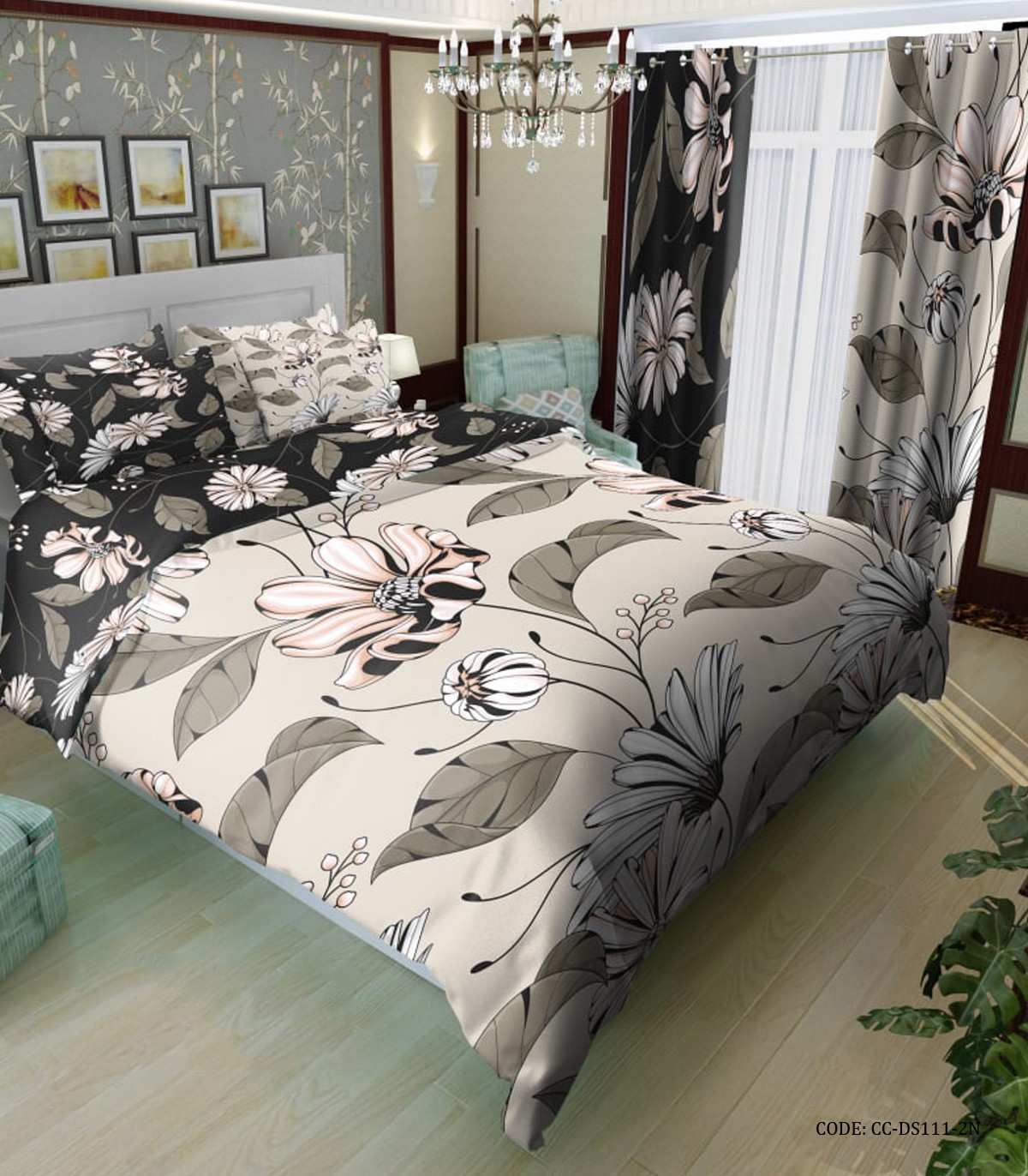 ست لحاف روتختی دو نفره طرح گل مدل بارمان