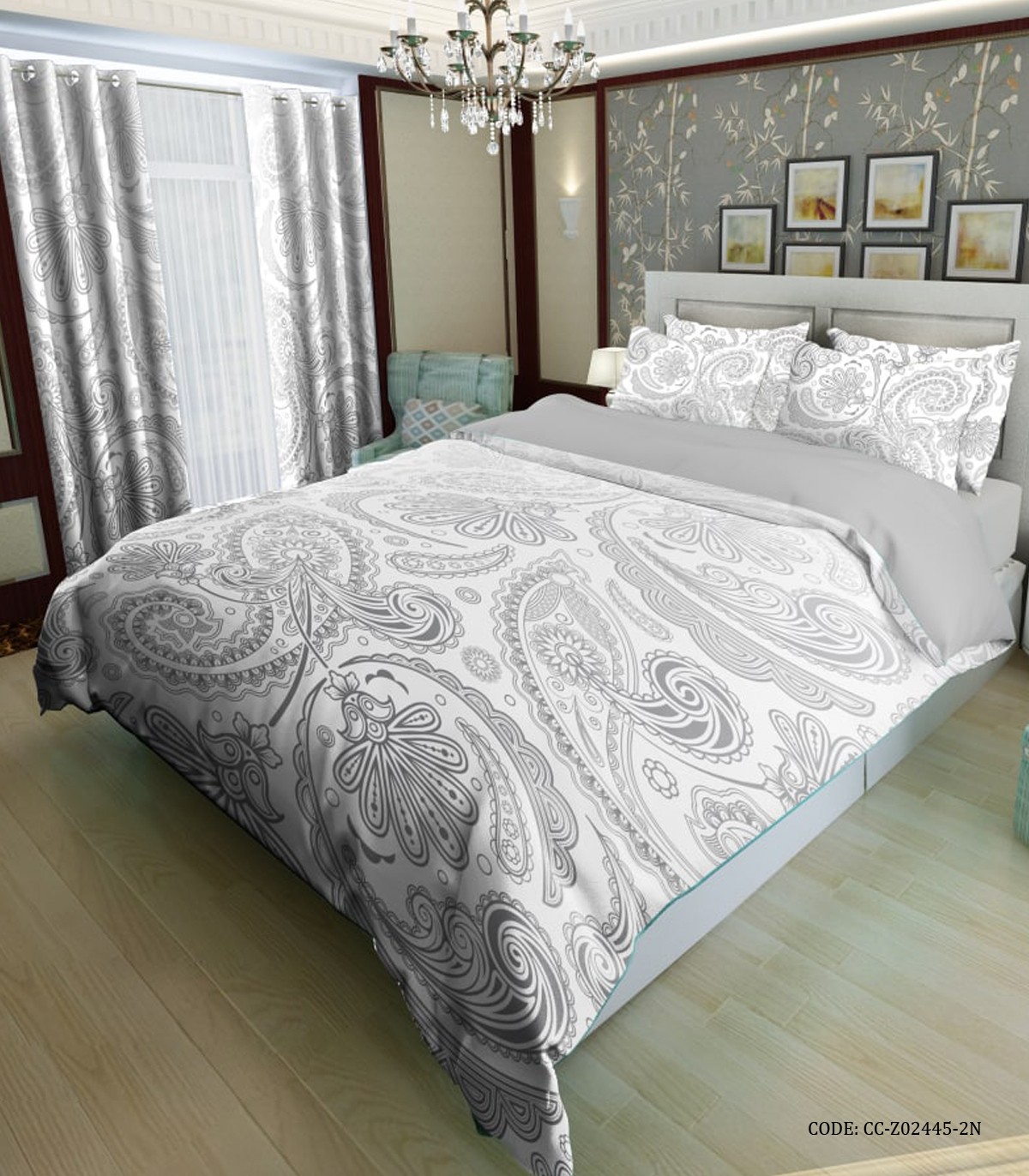 سرویس روتختی دو نفره سفید طوسی مدل ترنج