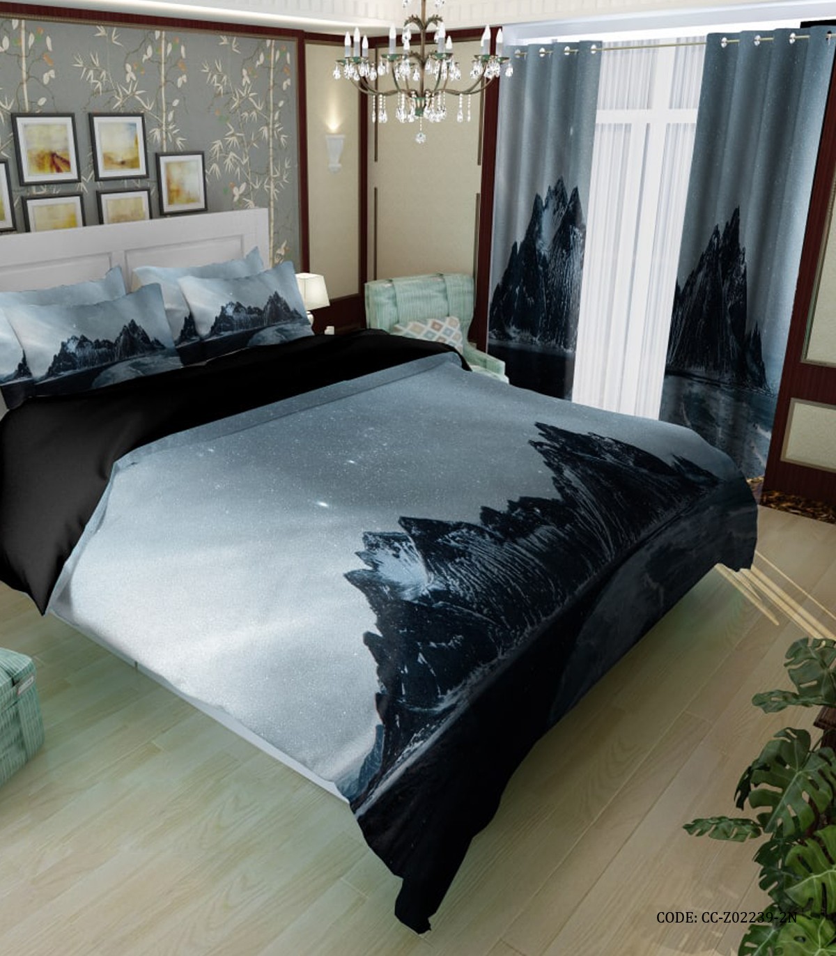 ست لحاف روتختی دو نفره سه بعدی طرح کوهستان زمستانی