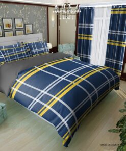 ست روتختی پسرانه طرح چهارخونه سورمه ای زرد