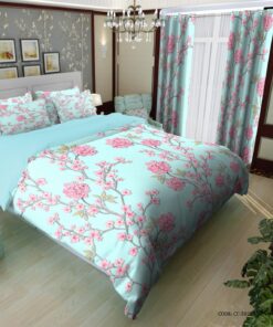 روتختی عروس طرح گل صورتی زمینه آبی مدل دلوان