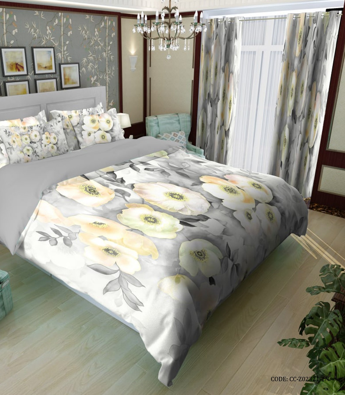 سرویس لحاف روتختی عروس طرح گل آبرنگی مدل دلارین