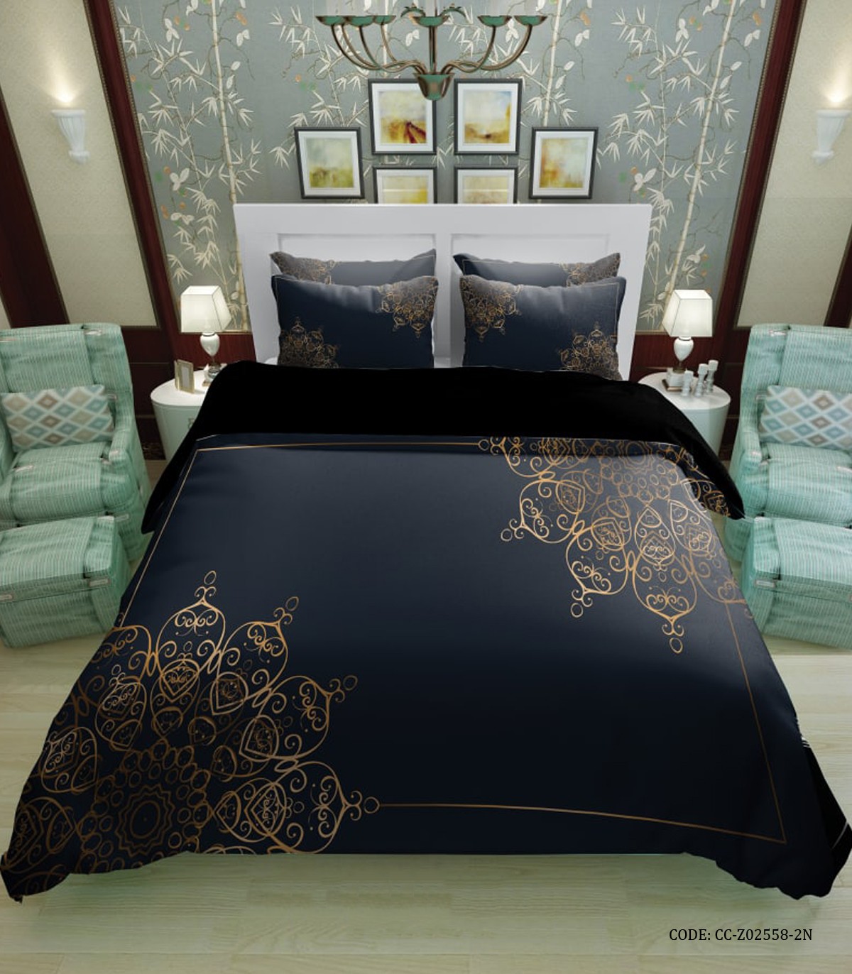 ست روتختی شیک مشکی طلایی مدل هورسان