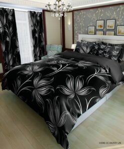 روتختی دونفره مشکی سفید طرح گل مدل یاسمین