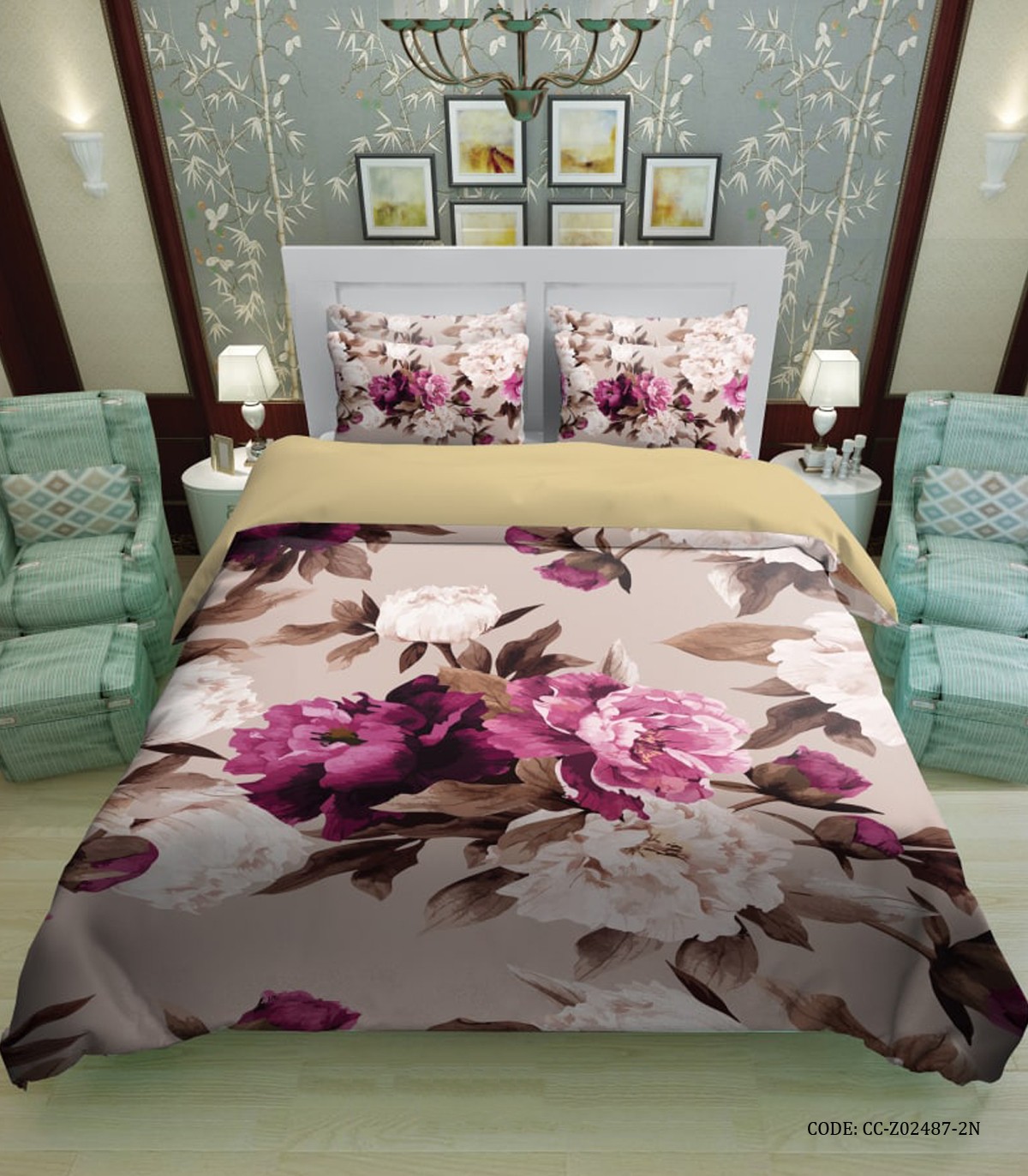 سرویس روتختی دو نفره و یک نفره طرح گلدار مدل آدرینا