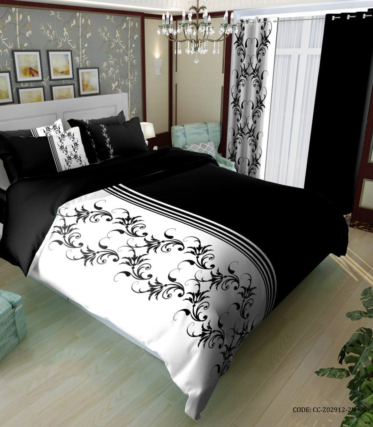 سرویس لحاف روتختی دونفره و یک نفره سفید مشکی مدل نوشین