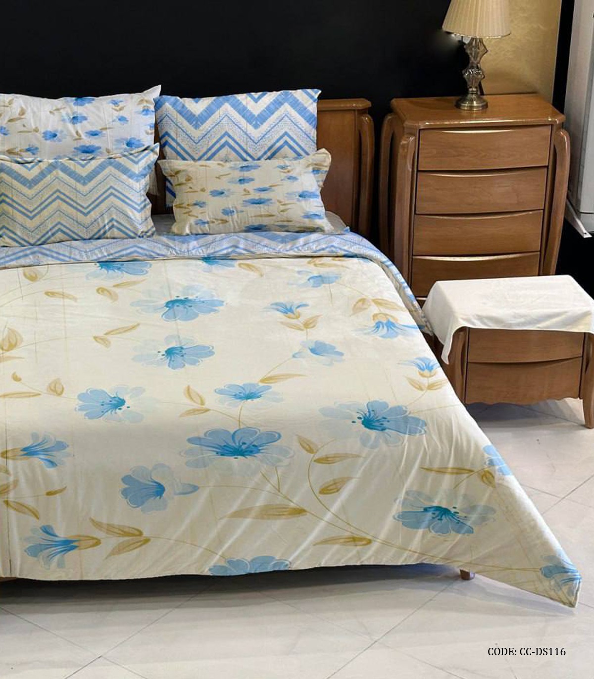 سرویس روتختی عروس دورو طرحدار کرم آبی مدل فرناز