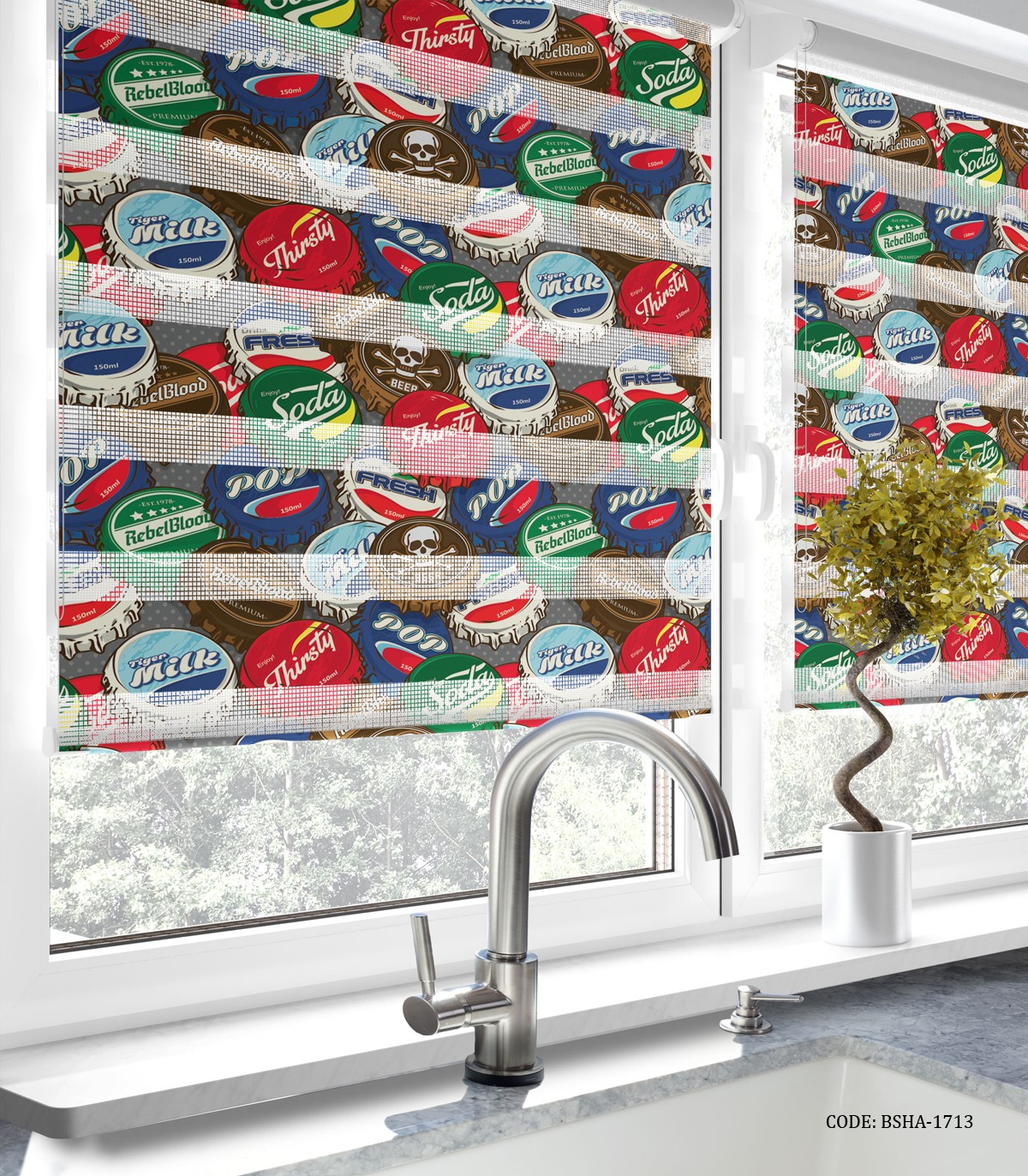 پرده زبرا آشپزخانه طرح تشتک نوشابه