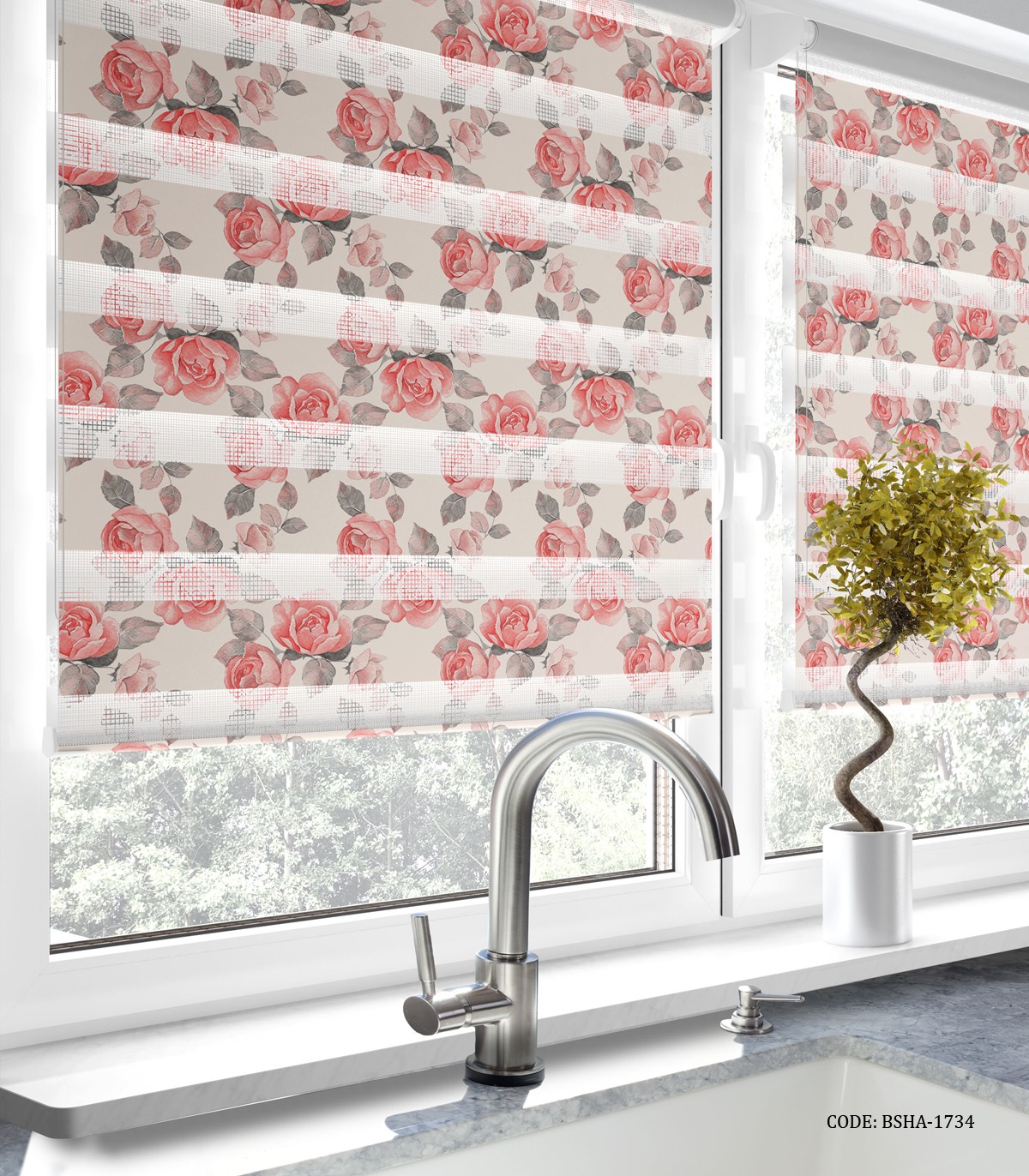 پرده زبرا آشپزخانه طرح گل سرخ