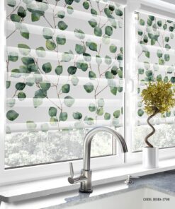 پرده زبرا آشپزخانه طرح شاخه های بهاری سبز