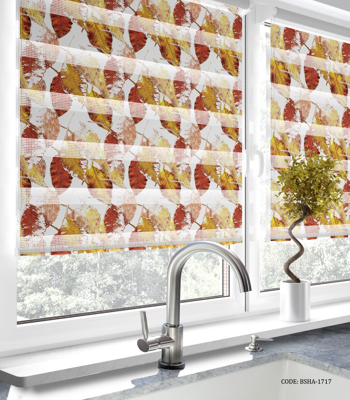 پرده زبرا آشپزخانه طرح برگ های پاییزی