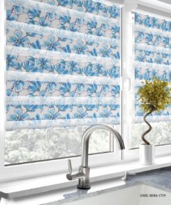 پرده زبرا آشپزخانه طرح گل های آبی