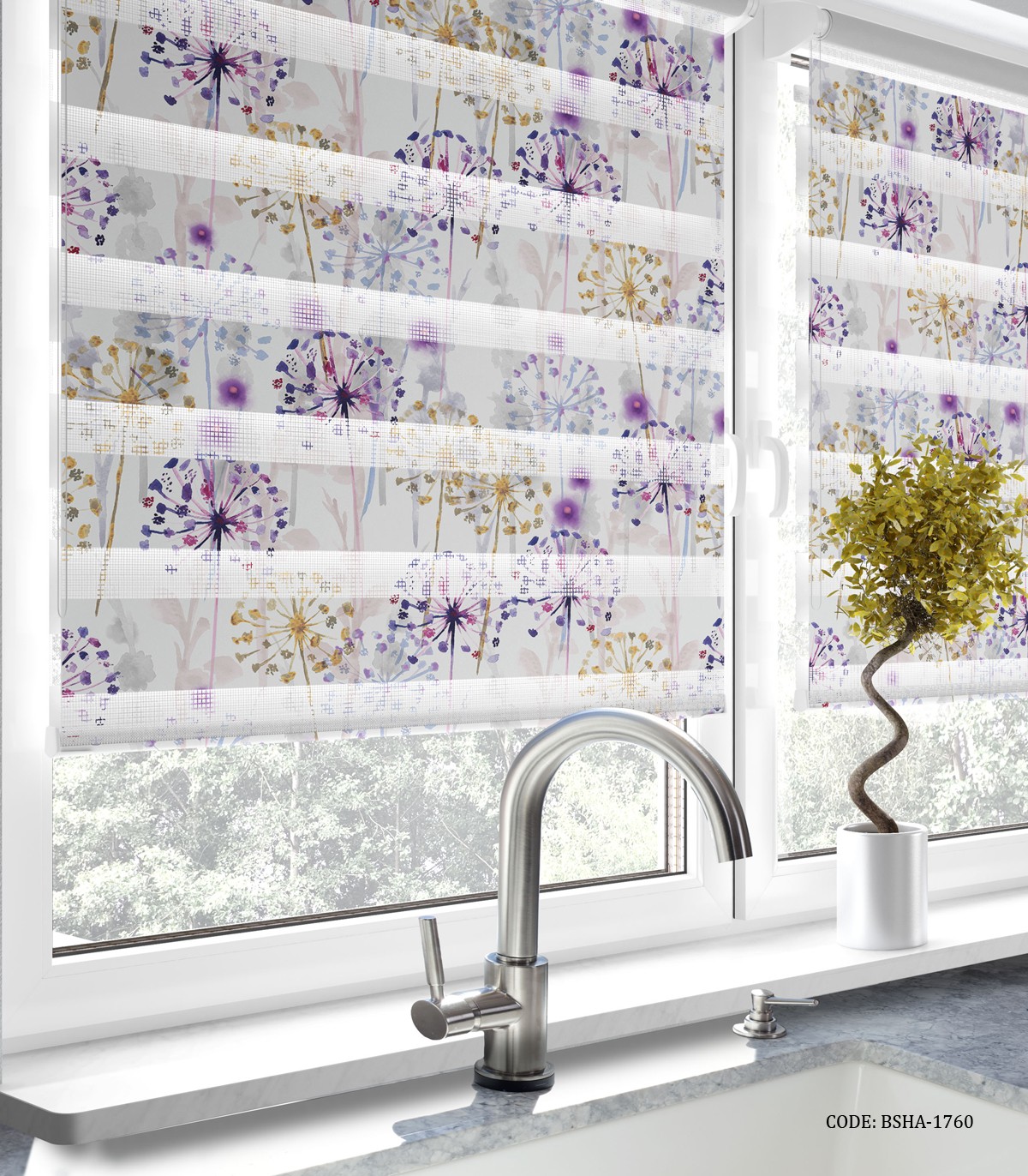 پرده زبرا آشپزخانه طرح گل های صحرایی