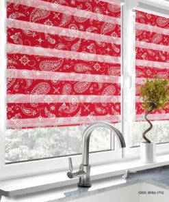 پرده زبرا آشپزخانه طرح ترنج زمینه قرمز